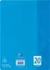 The image shows the back of a blue notebook with product information and branding. Voir les images du produit