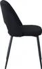 A side view of a black upholstered dining chair with dark metal legs, isolated on a white background. Náhled obrázku produktu