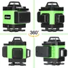 A collage of four images showing a green and black laser level from different angles, with a 360-degree symbol in the center. Produktbild-Vorschau