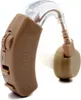 A close-up studio shot of a beige and clear hearing aid on a white background. Produktbild-Vorschau