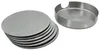 A stack of circular metal coasters and a metal coaster holder. Produktbild-Vorschau