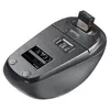 The underside of a wireless computer mouse with a USB receiver plugged in. Produktbild-Vorschau