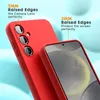 A red phone case is shown from two angles, highlighting its raised edges around the camera and screen. Náhled obrázku produktu