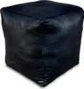 A black leather pouf is shown from a slightly angled front view on a white background. Produktbild-Vorschau