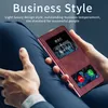 A person wearing a suit is holding a phone case with a flip cover. Produktbild-Vorschau