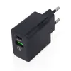 A black dual USB wall charger with USB-C PD and USB-A QC 3.0 ports. Produktbild-Vorschau