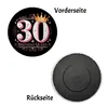 A round magnet with a "30 Birthday Queen" design on the front and a black magnetic backing on the reverse. Produktbild-Vorschau