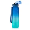 A blue and teal gradient water bottle with a blue strap and a blue lid is shown against a white background. Produktbild-Vorschau