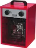 A red electric heater with a black handle and black grille. It has two control knobs and text indicating its power. Produktbild-Vorschau