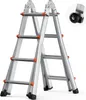 A silver, A-frame telescopic ladder with orange accents and black feet and wheels, shown against a white background. Náhľad obrázku produktu