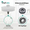 A marketing image showing a gear and ball bearings, with text describing the materials and features. Produktbild-Vorschau