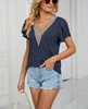 ASKSA T-shirt femme col V chemisier été casual manches Voir les images du produit 4