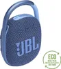 A blue JBL Clip 4 Eco portable Bluetooth speaker is shown against a white background. An 'ECO MADE FROM RECYCLED PLASTIC AND FABRIC' badge is visible in the lower right corner. Podgląd zdjęcia produktu