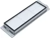 A close-up, angled shot of a white and black vacuum cleaner filter on a white background. Produktbild-Vorschau