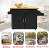 A collage of images showcasing a black kitchen cart with a wooden top, along with lifestyle shots of its potential uses in a kitchen, dining room, wedding, and outdoor party. Voir les images du produit