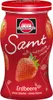 A jar of strawberry jam with strawberries depicted on the label. Anteprima dell’immagine prodotto