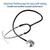 A black stethoscope is shown against a white background, with descriptive text above. Produktbild-Vorschau