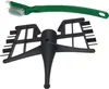 A black plastic whisk attachment and a green brush are shown against a white background. Produktbild-Vorschau