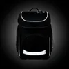 A black backpack with reflective strips, shown against a dark, gradient background. Produktbild-Vorschau