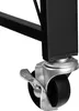 A close-up of a black caster wheel with a brake lever attached to a black metal frame. Voir les images du produit