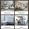 A collage of four different rooms in a house: a living room, a bedroom, a bathroom, and a kitchen. Náhled obrázku produktu