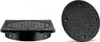Two views of a black plastic manhole cover with a textured surface and a circular inset. Náhľad obrázku produktu