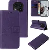 A collage of images showing a purple floral and butterfly embossed flip phone case for a Xiaomi Redmi Note 14 Pro 5G / 14 Pro+ 5G. Produktbild-Vorschau