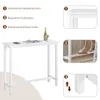 A white bar table with a bottle of wine and a glass on top, along with inset images highlighting features. Produktbild-Vorschau