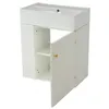 A white bathroom vanity with a sink and an open cabinet door is shown against a white background. Podgląd zdjęcia produktu
