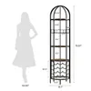 A silhouette of a person stands next to a tall, narrow wine rack with shelves and a bottle holder, with dimensions indicated by text and lines. Náhľad obrázku produktu