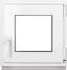 A white plastic window frame with a clear glass pane, shown from the front. Produktbild-Vorschau