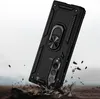 A black phone case with a ring holder is shown in a dynamic pose, appearing to be dropped and breaking apart rocks. Produktbild-Vorschau