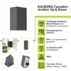 Collage of product images and feature descriptions for an outdoor wall light. Produktbild-Vorschau