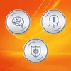 Three circular icons with line drawings representing health benefits against an orange and yellow gradient background. Podgląd zdjęcia produktu