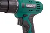Close-up of a green and black cordless drill, showing the brand name and some controls. Produktbild-Vorschau