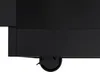 A close-up view of the bottom section of a black serving trolley, showing one of its wheels. Voir les images du produit