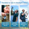Three panels showing different ways to use a water filter straw: drinking directly from a water source, connecting to a water bottle, and connecting to a water bag. Anteprima dell’immagine prodotto