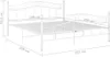 A white metal bed frame is shown from an elevated side angle with dimensions indicated by lines and text. Produktbild-Vorschau