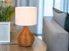 Große skandinavische LED Tischleuchte mit Rattanfuß & Produktbild-Vorschau 7
