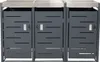 Three dark gray trash can enclosures with silver tops are shown side-by-side against a white background. Podgląd zdjęcia produktu