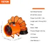 An orange industrial fan with a black blower hose, with text overlay providing product specifications. Náhled obrázku produktu