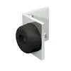 A 3D render of a door stopper with a silver L-shaped bracket and a black rubber stopper. Produktbild-Vorschau