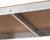 Close-up view of the underside of a metal shelving unit, showing the frame and the brown particleboard shelves. Produktbild-Vorschau