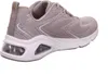 A side view of a taupe Skechers sneaker with glitter accents and a visible air cushion in the sole. Voir les images du produit