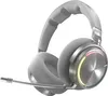 A studio shot of a silver and gray wireless gaming headset with RGB lighting on the earcups. Produktbild-Vorschau