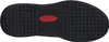 The bottom view of a black shoe sole with a red oval logo in the center. Voir les images du produit
