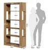 A bookshelf with dimensions and silhouettes of two people for scale. Anteprima dell’immagine prodotto