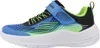 A side view of a single blue and green Skechers sneaker against a white background. Voir les images du produit