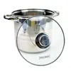 A stainless steel pot with a clear glass lid is shown against a white background. Voir les images du produit