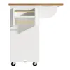 A white kitchen cart with a wooden countertop and gold accents is shown against a white background. Produktbild-Vorschau